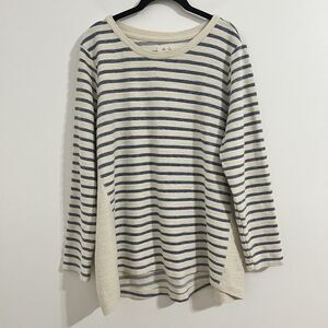 Per Se Sweater Womens Size 1X Ivory Blue Striped Long Sleeve Terry Sporty Casual